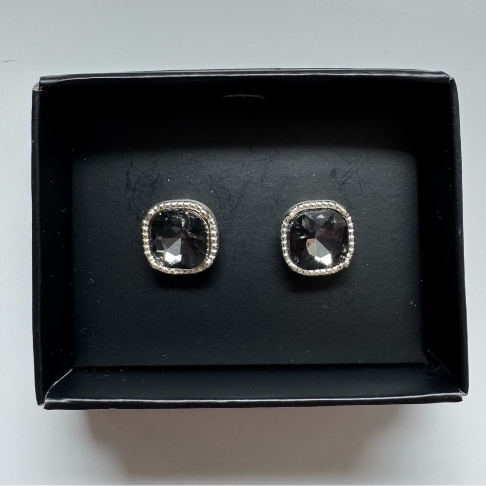 Avon Black and Silver Cushion-Cut Earrings